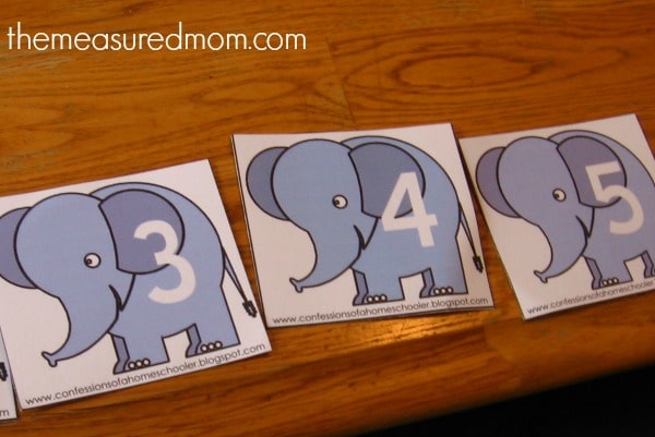 child ordering numbered elephant cards