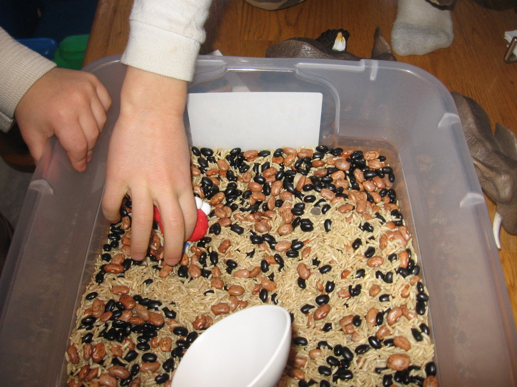 child finding letter E item