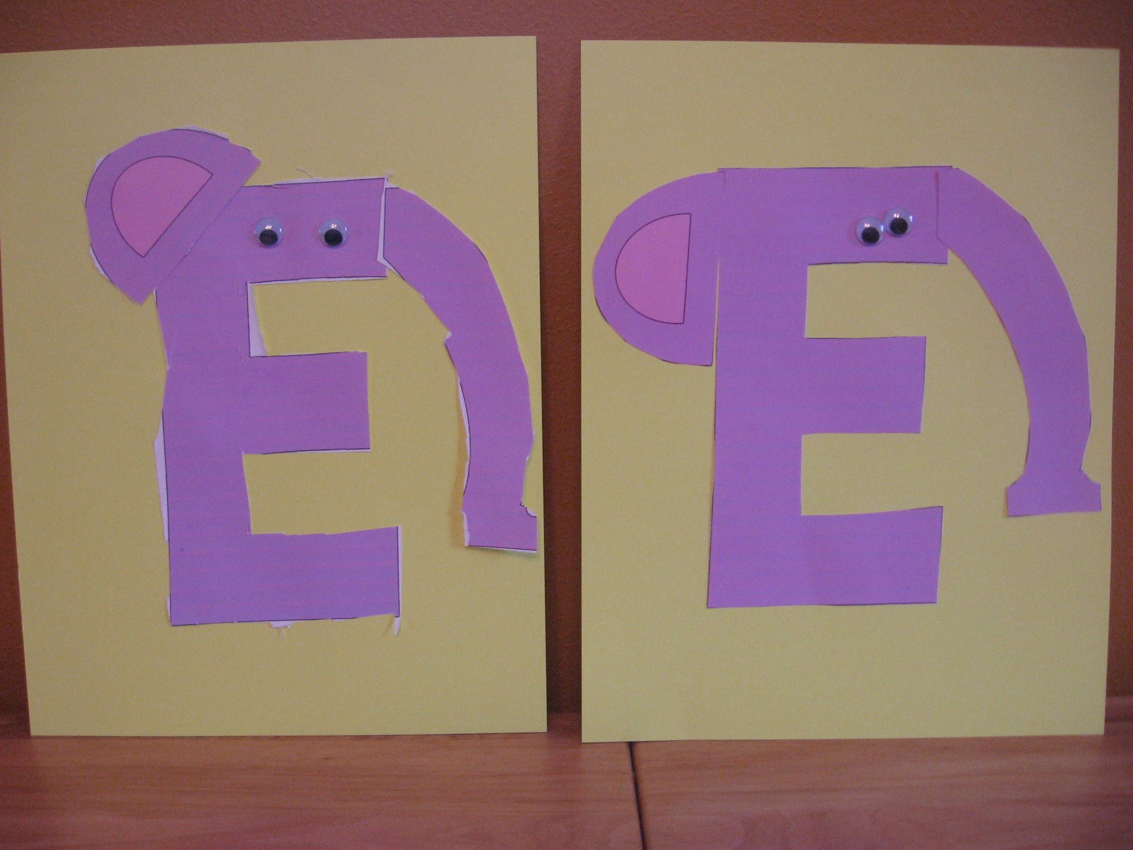 letter E cut and paste elephant