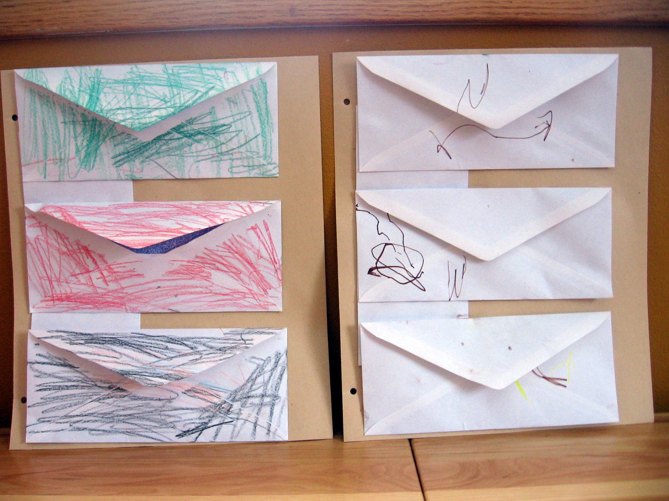 letter E envelopes on wall