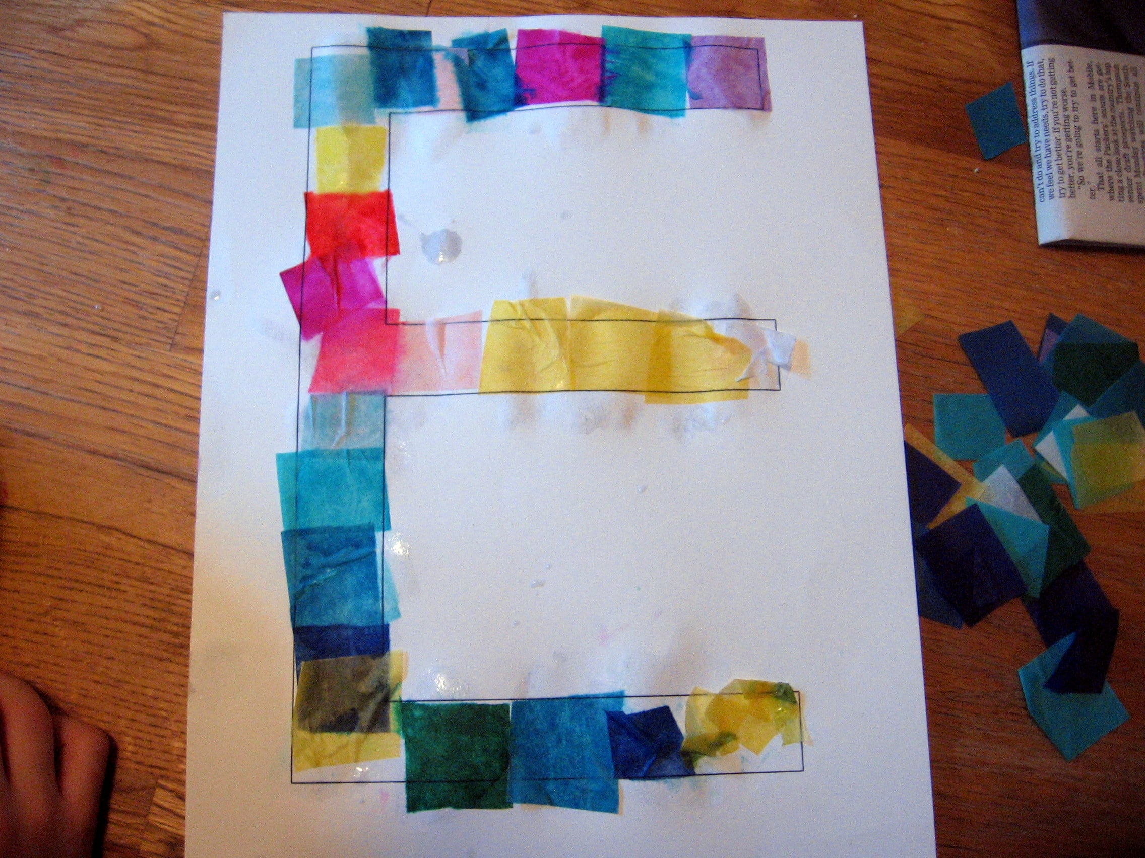 tissue paper block letter E