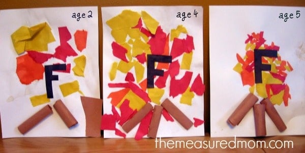 letter F torn paper fire