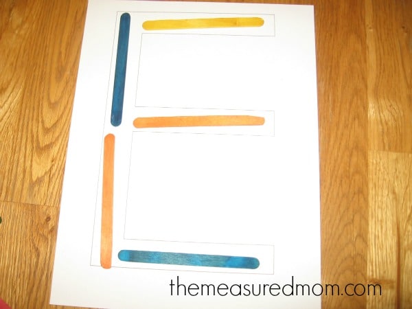 block letter E with craft sticks