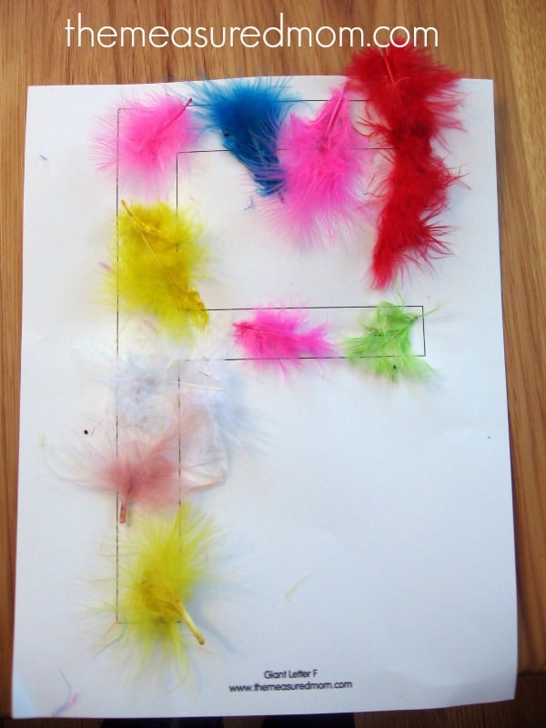 feathers on block letter F