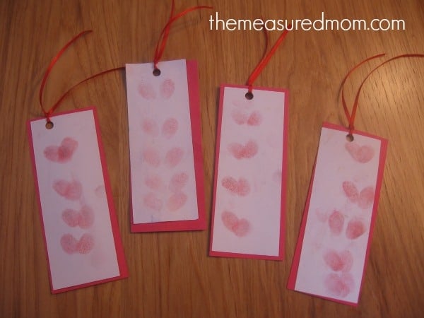 letter H heart thumbprint bookmarks