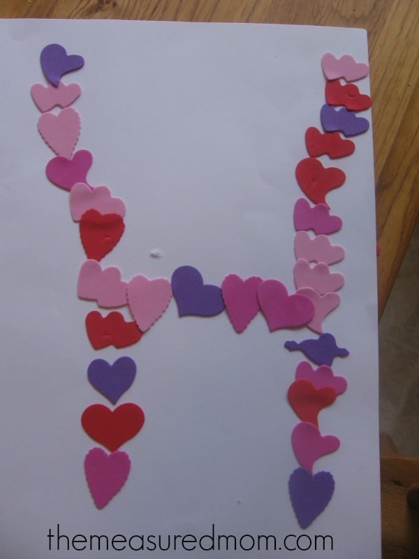 letter H made with heart stickers