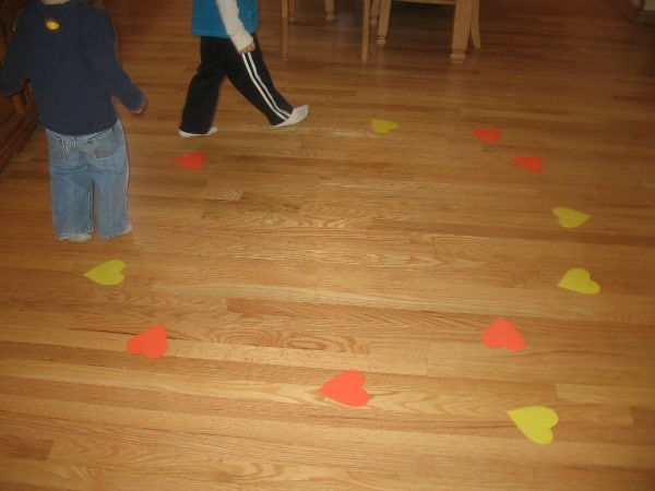 children playing musical hearts
