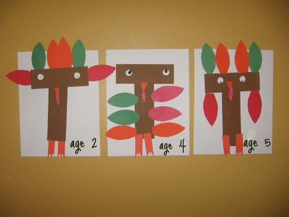 letter T cut and paste turkey T's