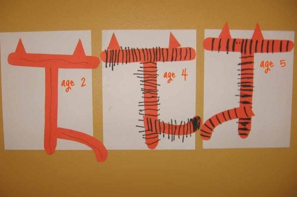 letter T cut and paste tiger T's