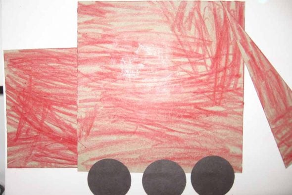 letter T shape cut and paste garbage truck