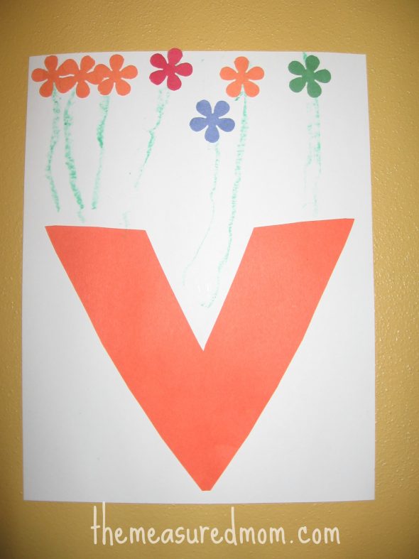 letter V cut and paste vase