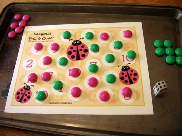 finished ladybug roll and cover addition game