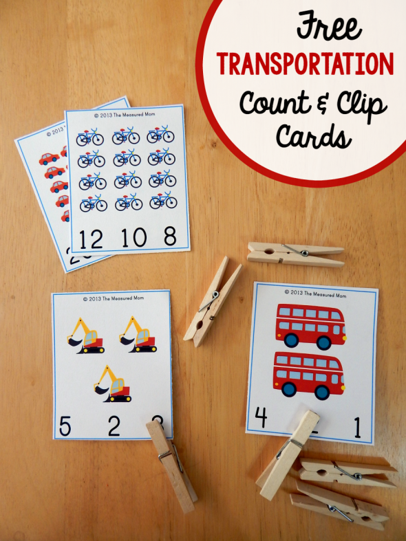 These free transportation printables are so cute! Count and clip cards from 1-20! 