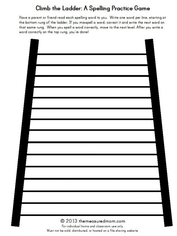 climb the ladder: a spelling practice game printable 