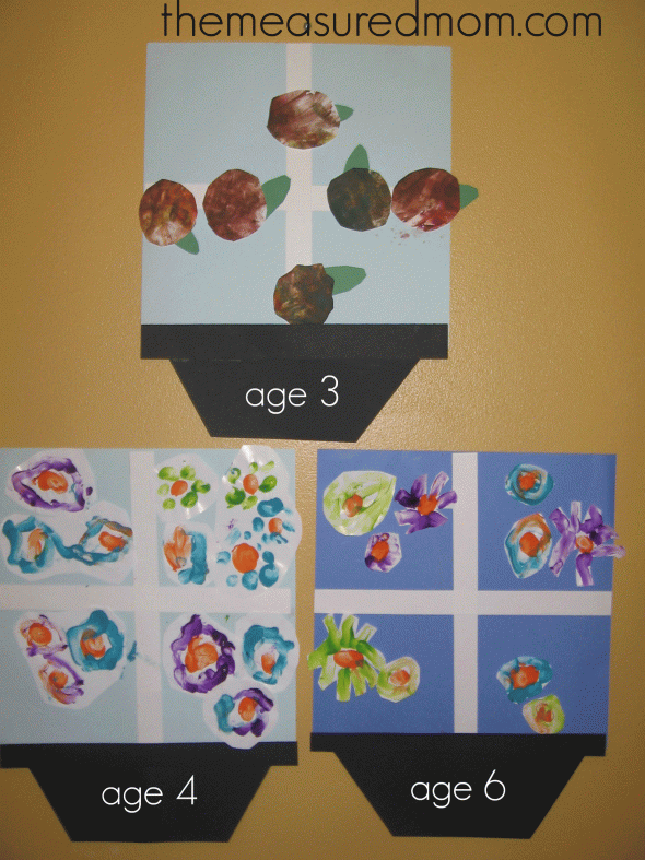 letter W cut paste and paint window box flowers