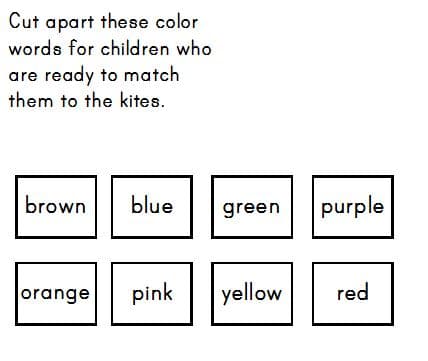 free kite file folder game - color matching and size sort 