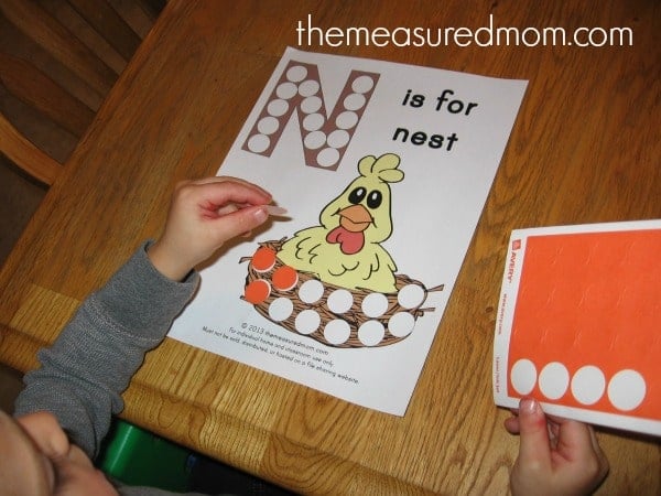 letter N dot sticker page - the measured mom