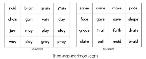 Free game for teaching long a spelling patterns 