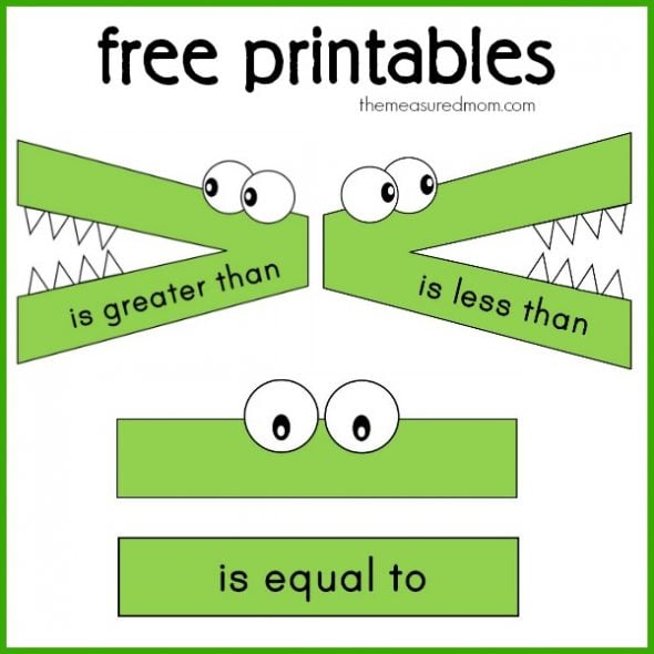 These alligator great than, less than printables are wonderful for comparing numbers! 