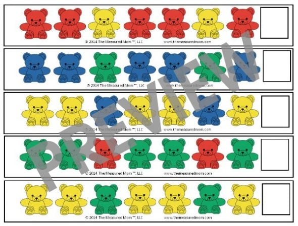 Get 25 FREE bear counter pattern strips for preschoolers!