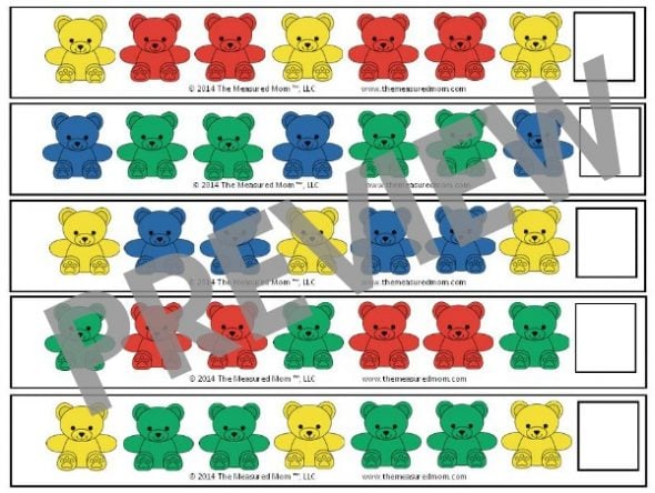 Get 25 FREE bear counter pattern strips for preschoolers!