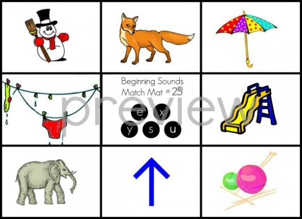 Need a beginning sounds activity? Teach letter sounds with these 25 FREE picture mats. Each mat adds a new letter. 
