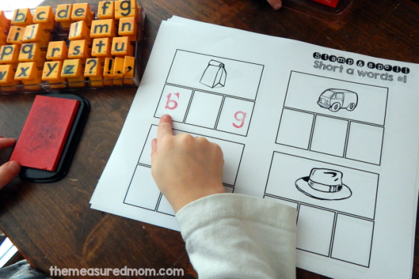 Your child can use a pencil, alphabet stamps, or letter tiles to spell the words on these 15 FREE short vowel worksheets.