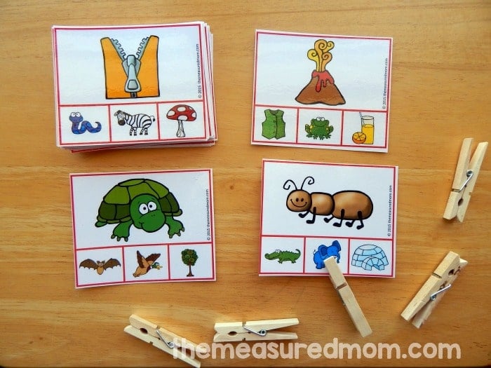Help your child learn to hear letter sounds with these free clip cards! Get two cards for every letter, PLUS cards for words that start with sh, ch, and th. 