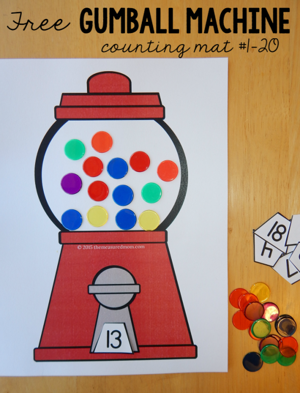 Print these fun gumball math mats for practice with counting and one-to-one correspondence!