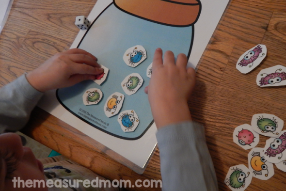 This bug math game is a fun spring counting activity. Great for a preschool insect theme, too! 