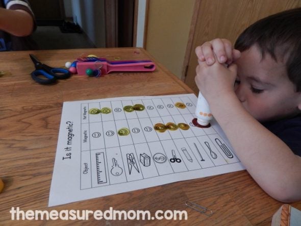 If you're doing magnet experiments with kids, print this free magnet worksheet to keep track of which objects are magnetic. 