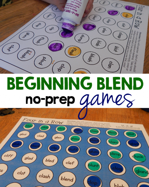 These no-prep reading games are perfect for teaching beginning blends. Just read the words and be first to get four in a row! 