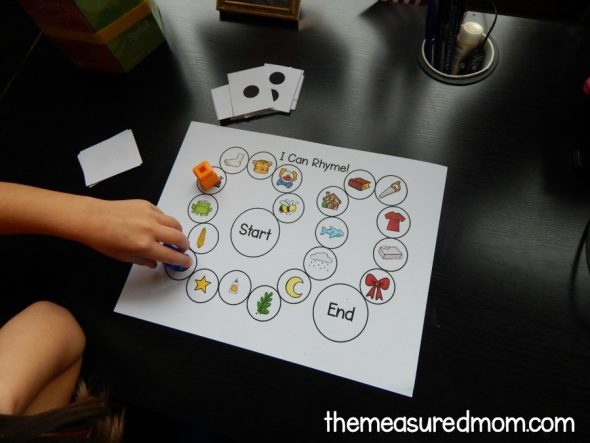 child playing rhyming game