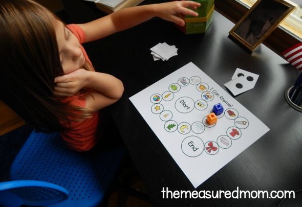 child playing rhyming game