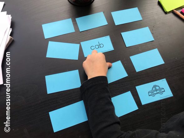 child playing matching game