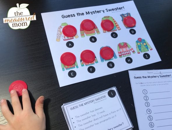 child doing christmas sweater problem solving activity with