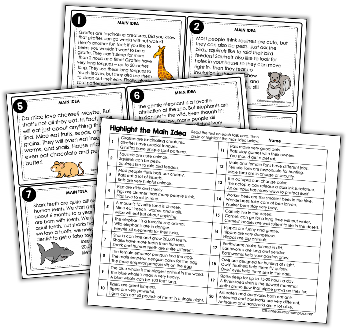 Main idea task cards - Reach All Readers