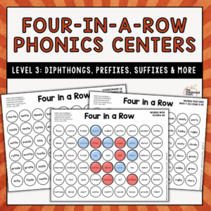 Phonics Games - Four in a Row - Level 3 - Diphthongs - Prefixes - Suffixes & More