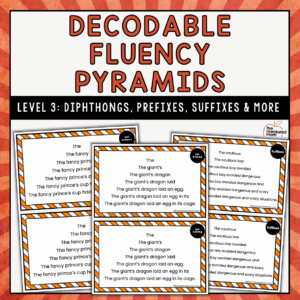 Decodable Fluency Pyramids - Level 3 - Diphthongs, Prefixes & Suffixes & More