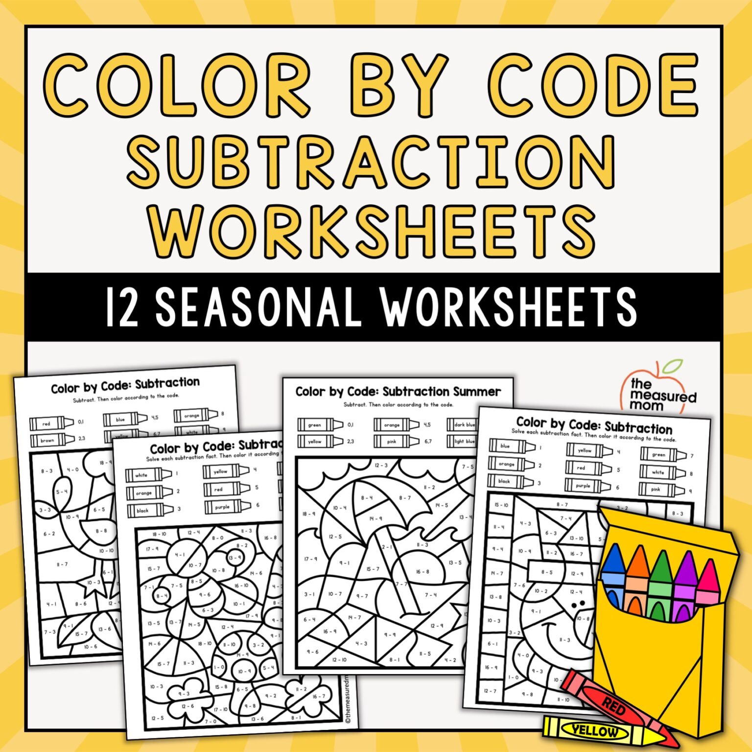 Color by Code Subtraction Worksheets - Reach All Readers