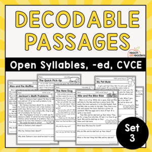 Decodable Passages: Words with open syllables, -ed endings, & CVCE words