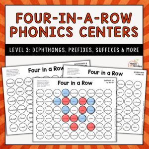 Phonics Games - Four in a Row - Level 3 - Diphthongs - Prefixes - Suffixes & More