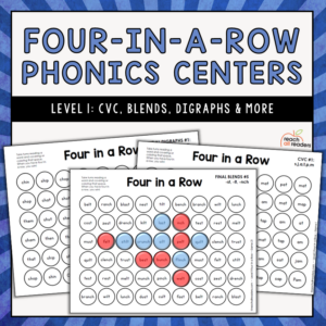 Phonics Games - Four in a Row - Level 1- CVC - Blends - Digraphs