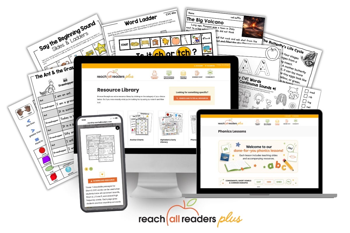 Reach All Readers Plus membership resource library and phonics lessons