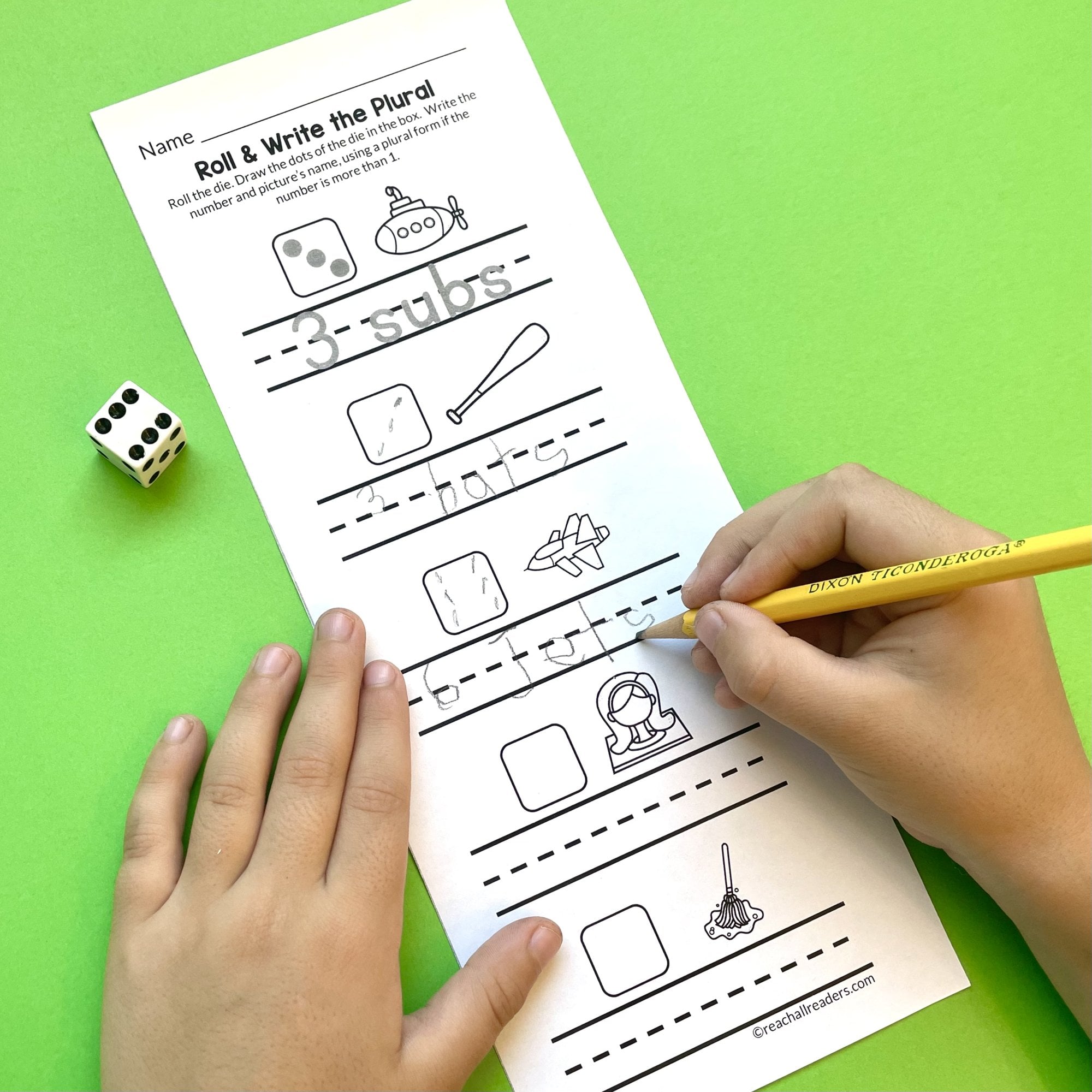 Roll and Write the Plural worksheet