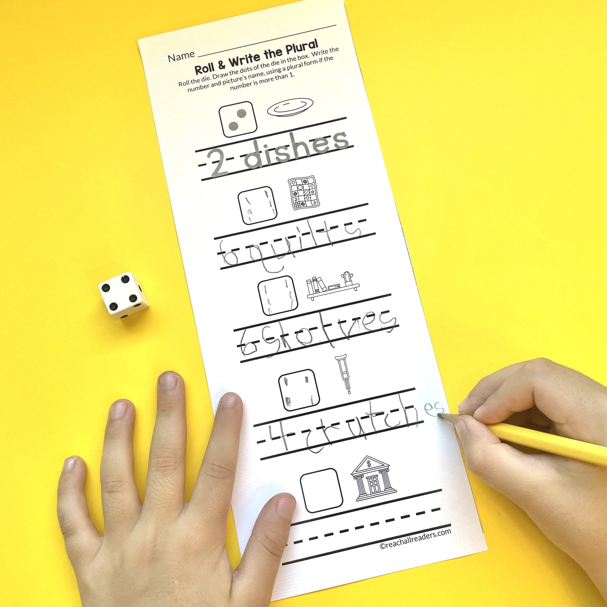 Roll and Write the Plural worksheet