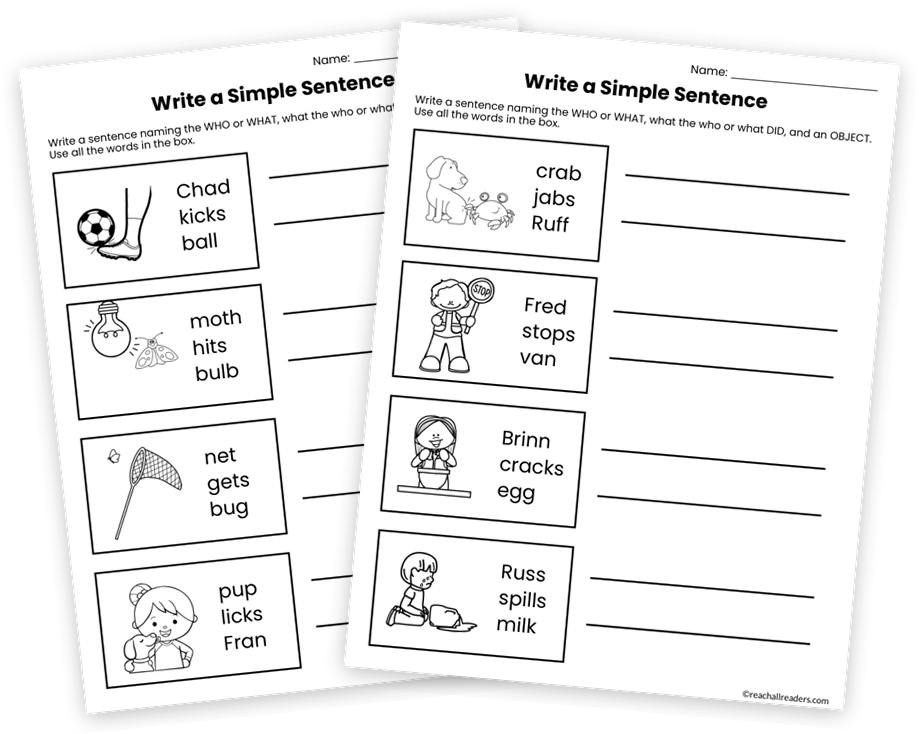 Write a Simple Sentence worksheet pages
